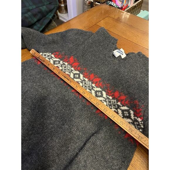 Vintage Old Navy Gray Red Snowflake Print Wool Sweater Size Large Y2K Holiday - Picture 6 of 7